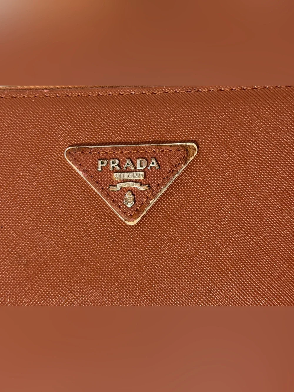 PRADA Saffiano Leather Zip Around Long Wallet in Brown